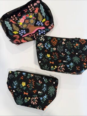 Rifle Paper Co. Black Floral Trio Cosmetic Pouches